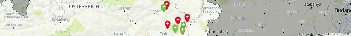 Kartenansicht für Apotheken-Notdienste in der Nähe von Waldbach-Mönichwald (Hartberg-Fürstenfeld, Steiermark)